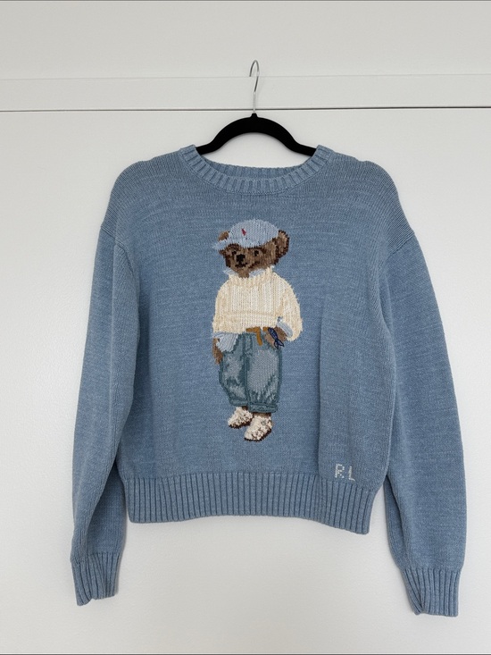 Ralph Lauren Sweaters - **RARE** Ralph Lauren Blue Knit Crewneck Sweater with Bear Motif - Size Medium